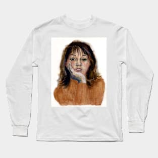 Roz -  self-portrait in gouache, at age16! Long Sleeve T-Shirt